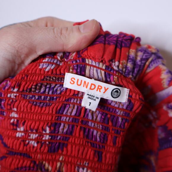 SUNDRY Floral Tiered Skirt Red Smocked Ruffle Lightweight Women's 1 / US S - Picture 14 of 14